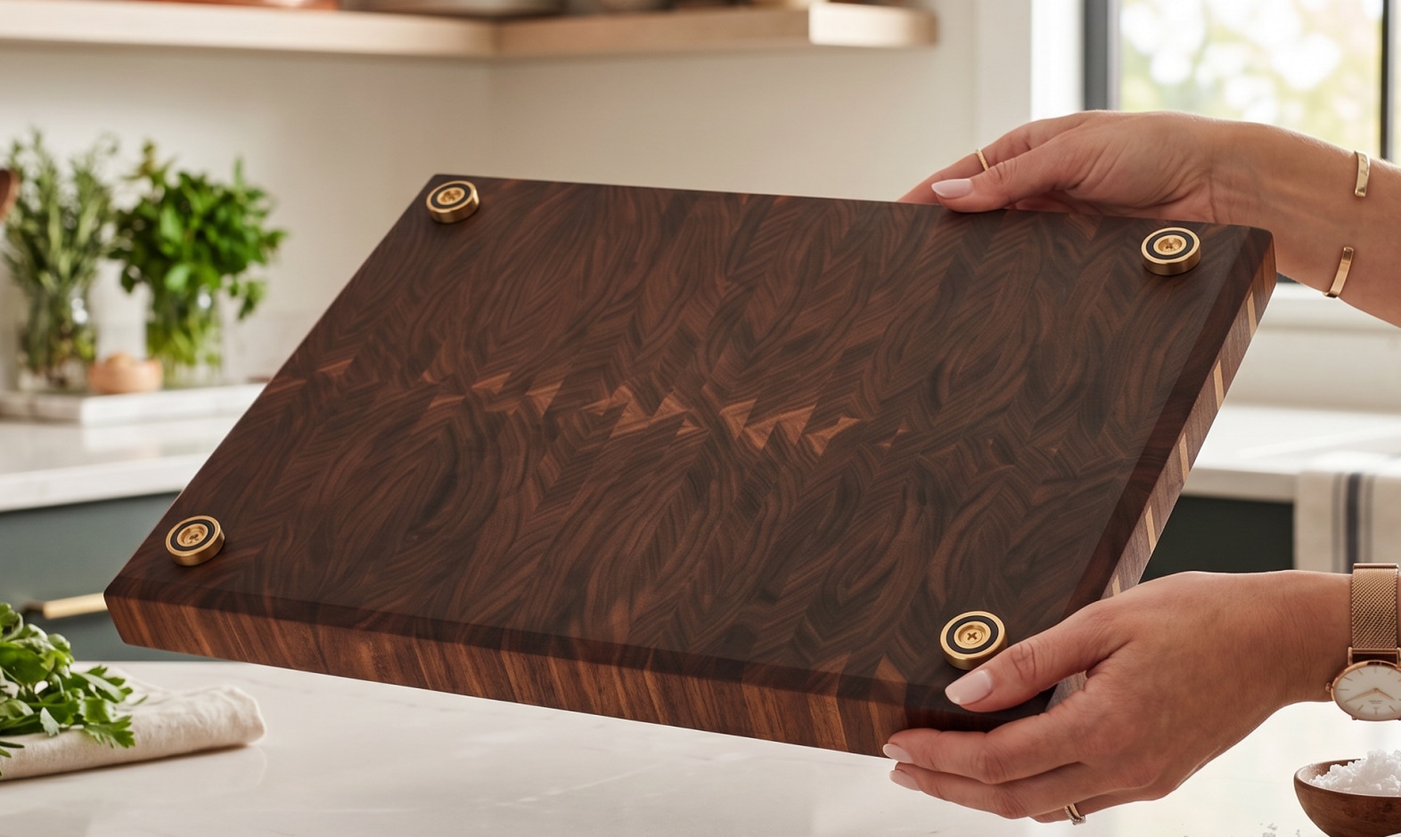 The Walnut Cutting Board in use