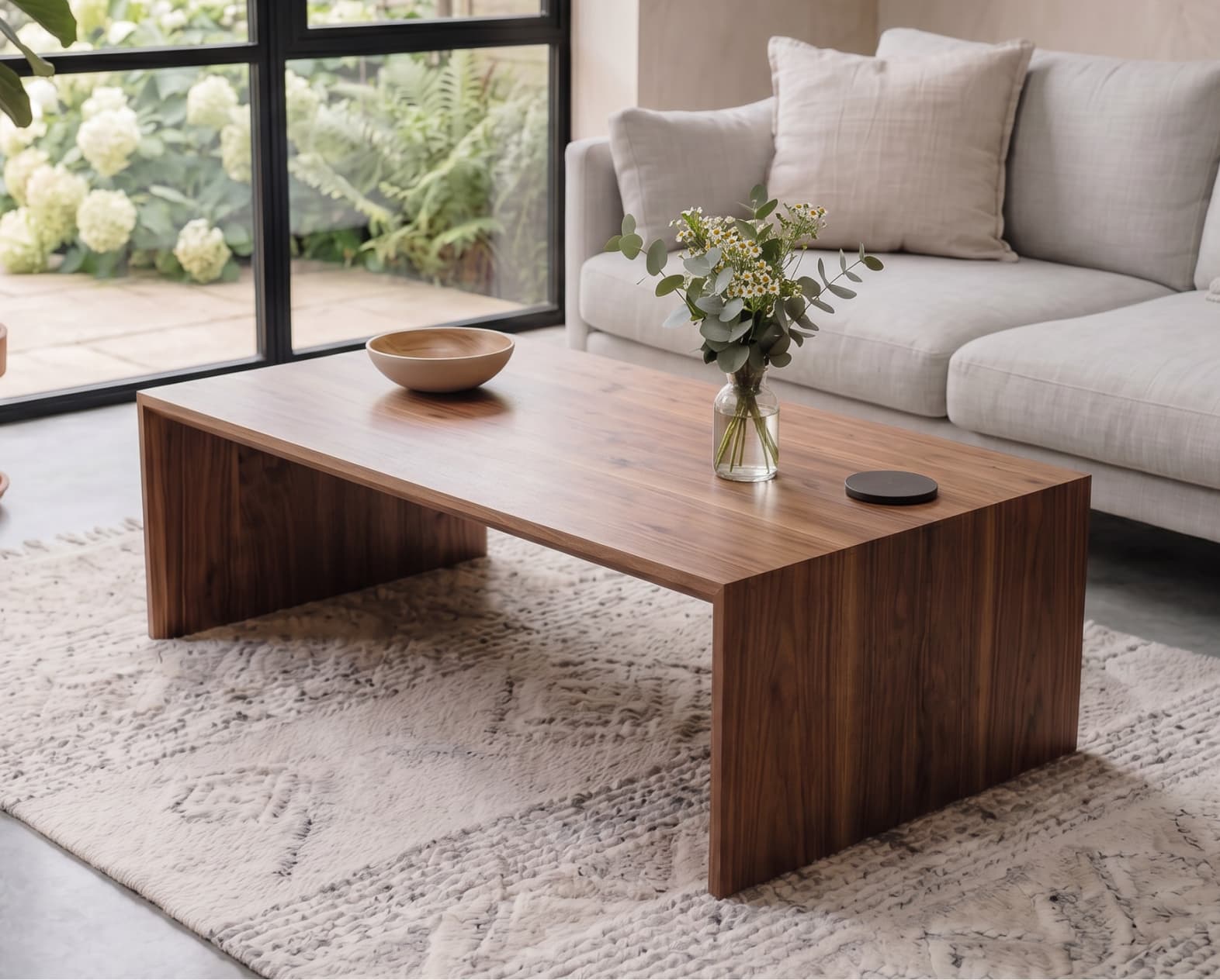 Low solid hardwood coffee table with hand-cut joinery