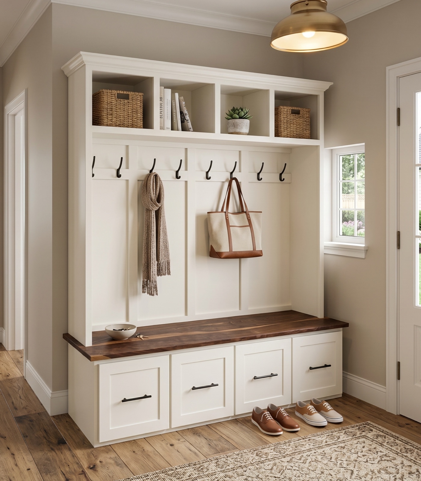 Real wood halltree with bench, hooks, and shelf